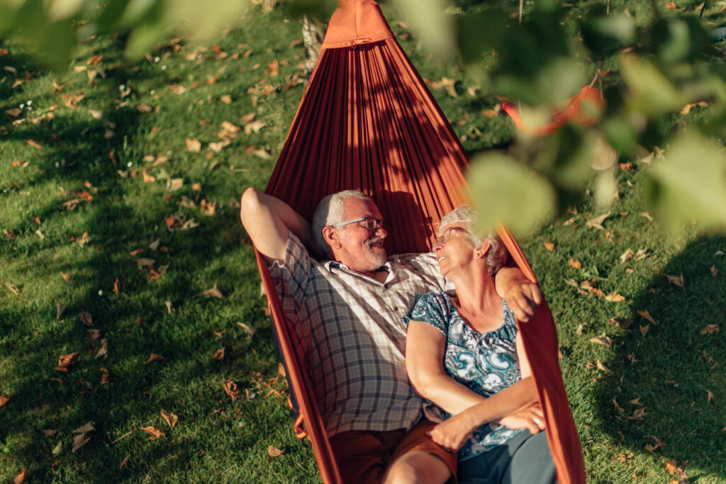 senior couple bonding on the hammock