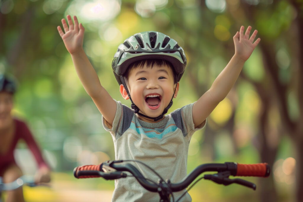 A boy wearing a helmet